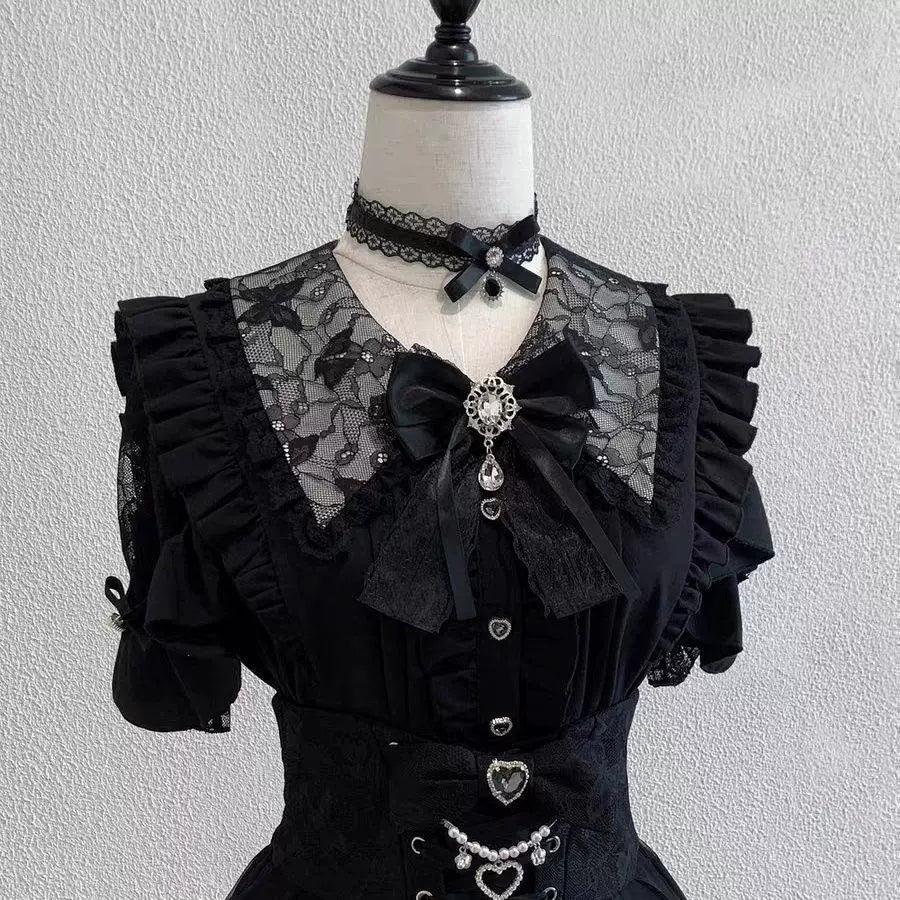 Sweetheart Dream Machine - Heart Button Ruffle - Blouse with a Ruffled Collar