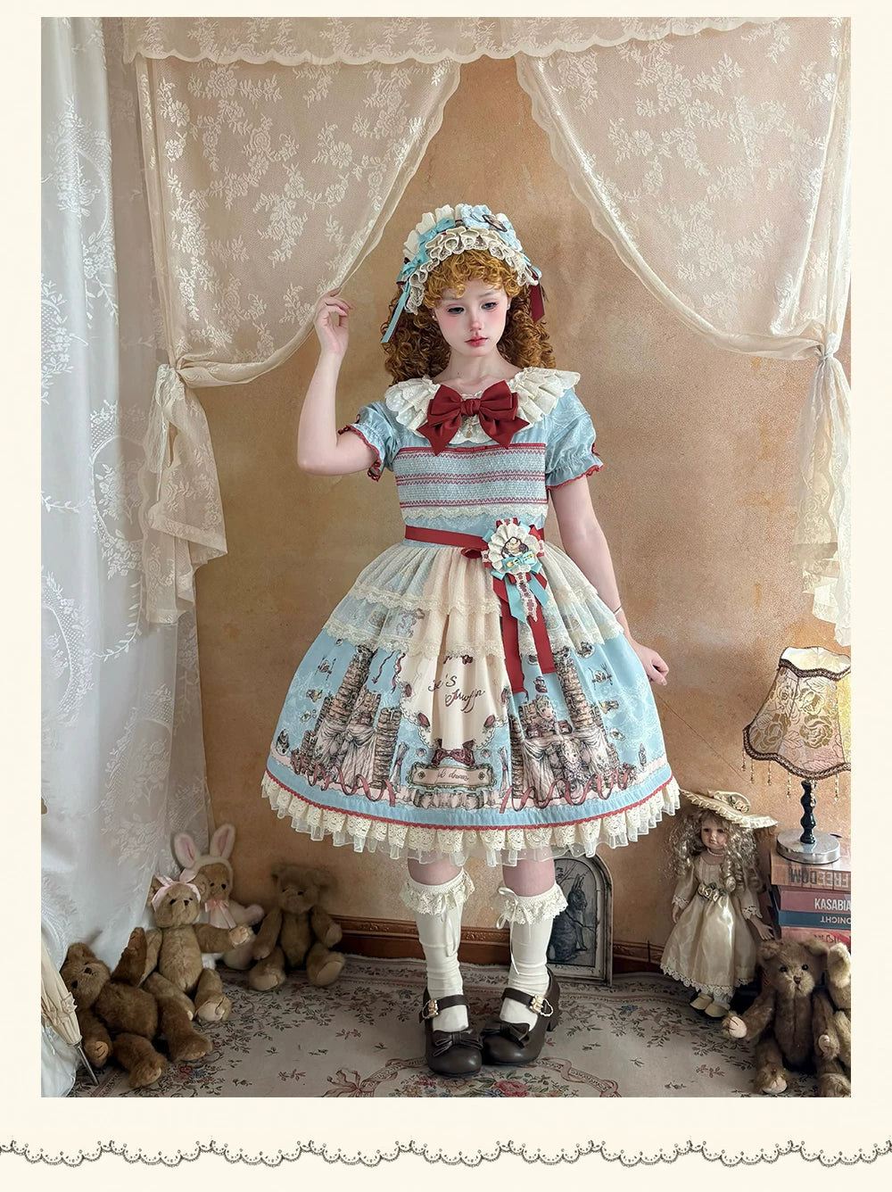 DayRabbit - Muffin Postman - Blue or Beige OP and Pinafore Dresses with Detachable Bows