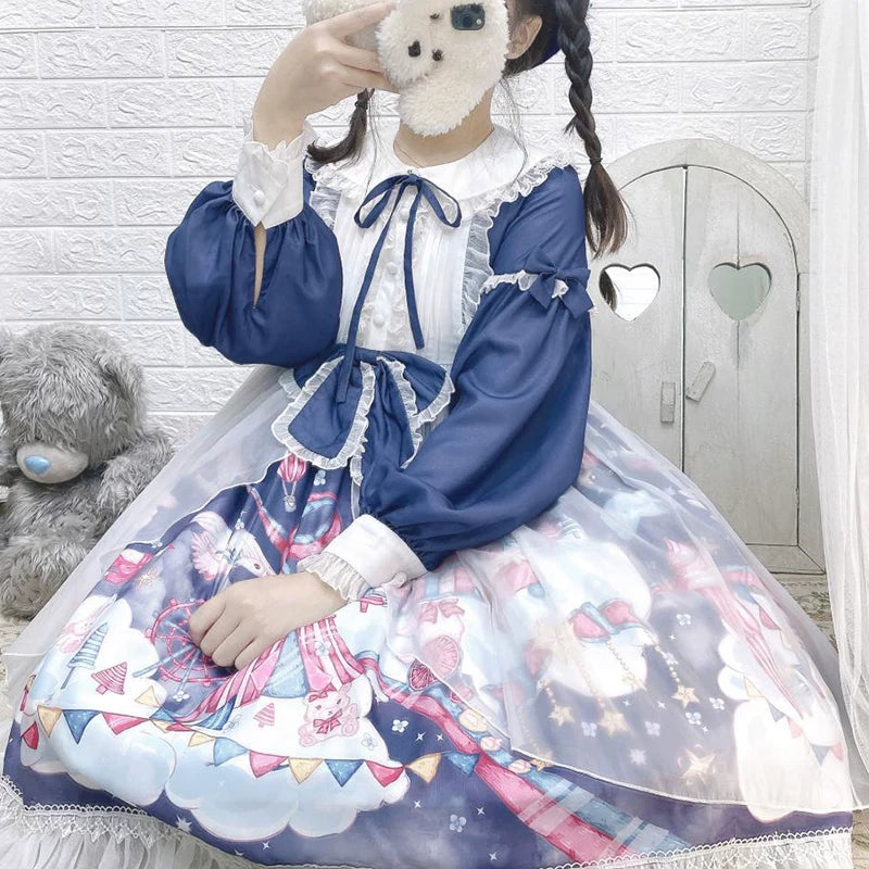Yueele - Navy Rose Winter - Plus-Size Sweet Lolita OP Dress - detail view 5