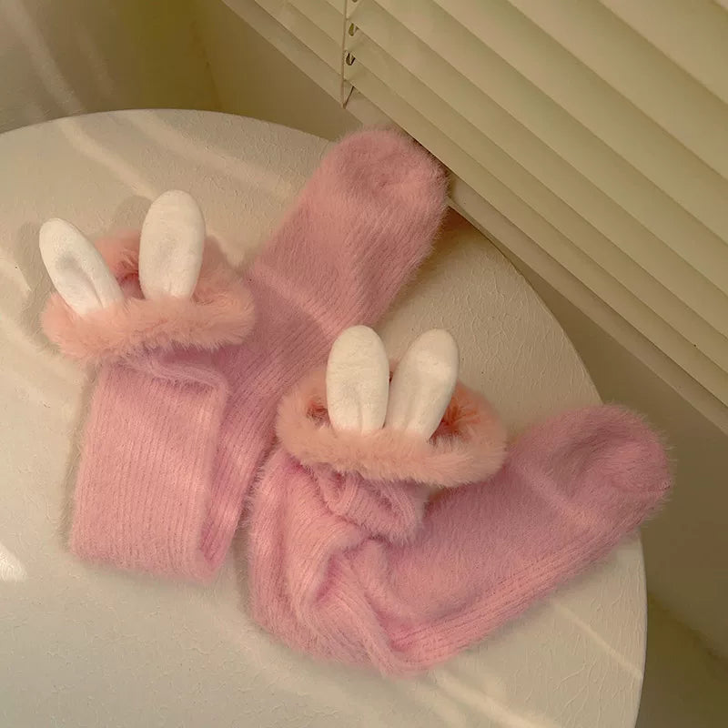 Sock Noble - Rabbit-Ear Warmers - Fuzzy Mid-Calf Scrunch Socks with Bunny-Ear Cuffs