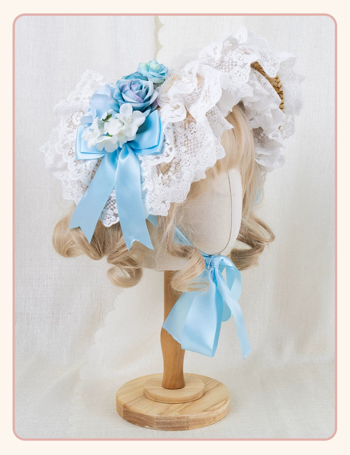 Stardust Rose - Garden Lace Bow - Flat Straw Hat with Lace Trim and Large Bow
