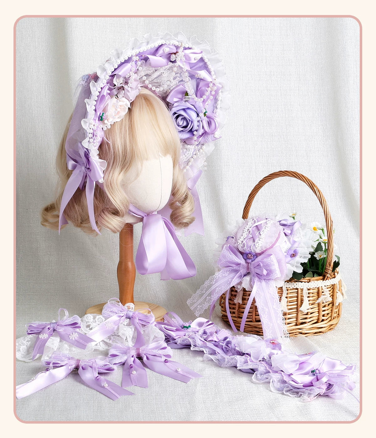 Stardust Rose - Taro Bridal - Purple Floral Headwear and Hand-Sleeve Options with Bows