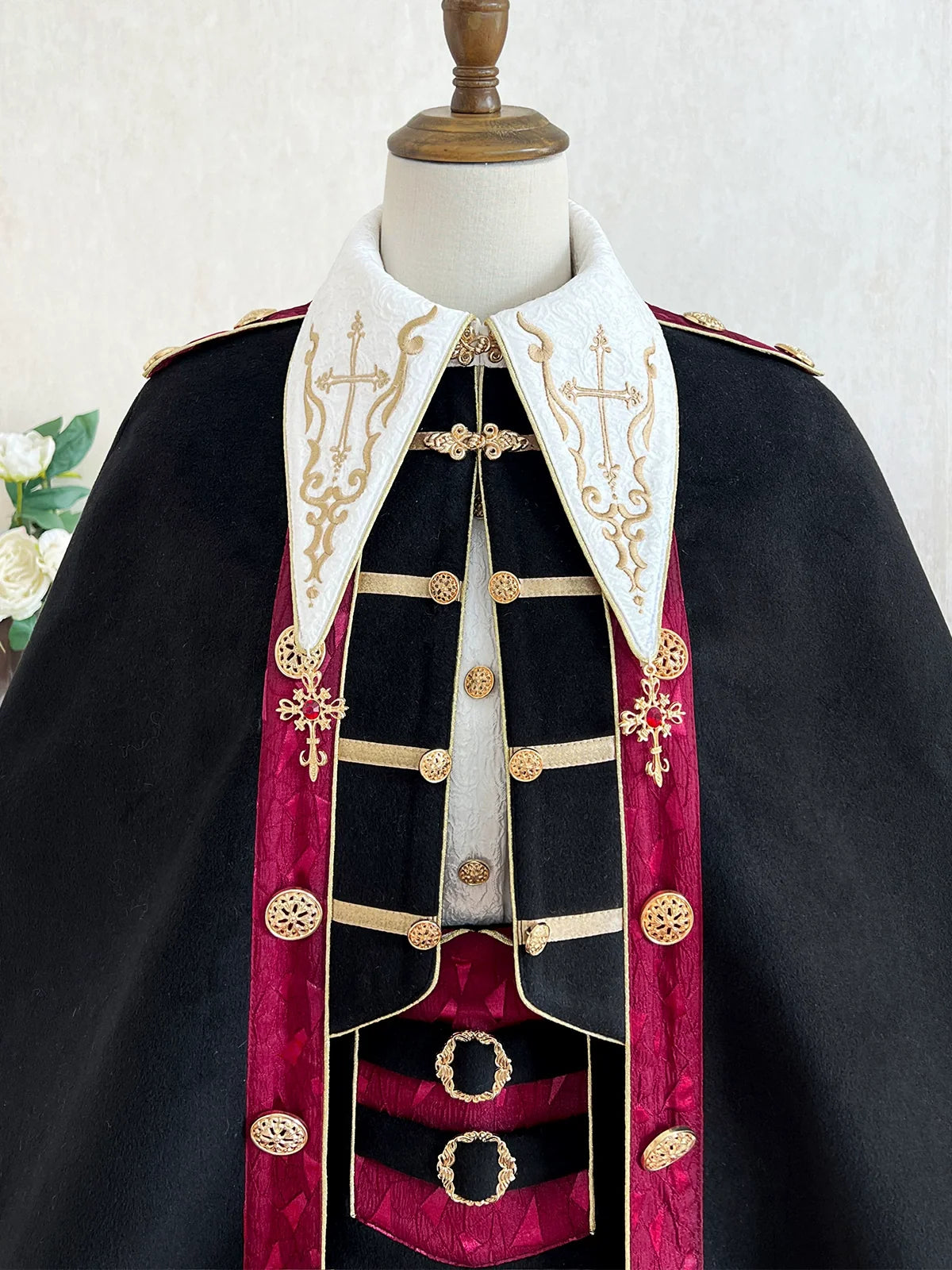 Your Princess - Vampire Youth - Ouji Lolita Bat Shaped Cape Set, Gold Embroidery & Red Accents