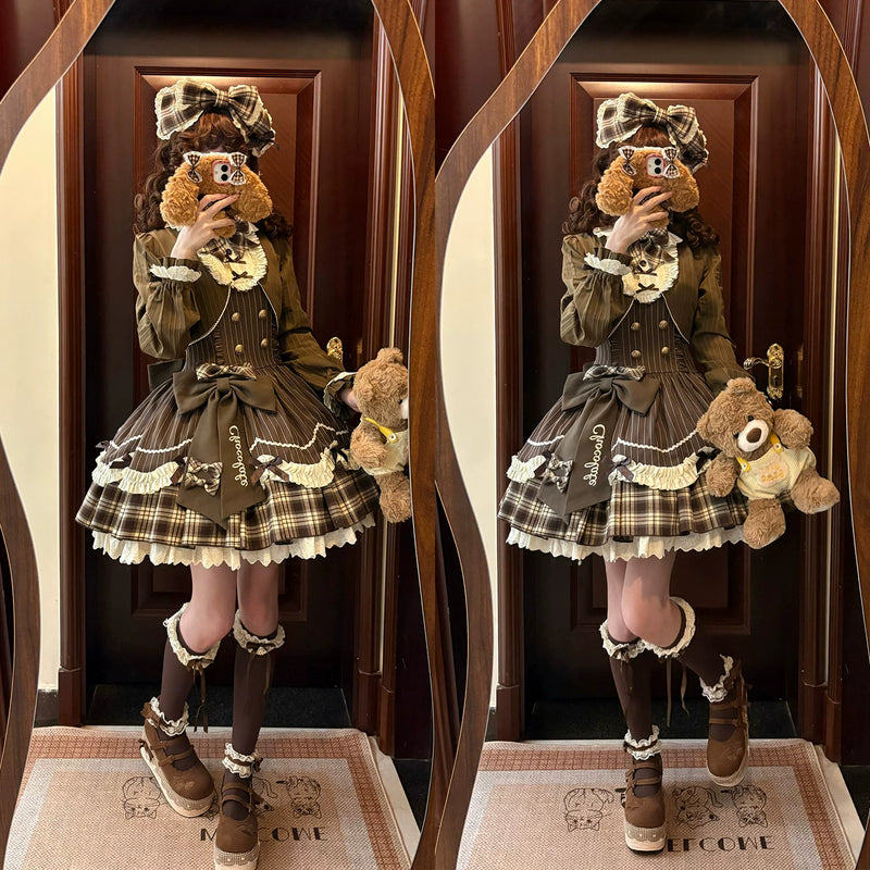 Hazelnut Chocolate Brown Plaid Layered-Look Lolita Dress — additional product view