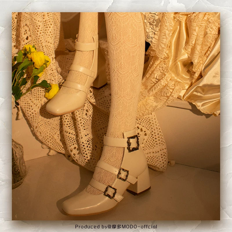 MODO Prayer Poem Triple-Strap Mary Jane Lolita Shoes – design details – view 4