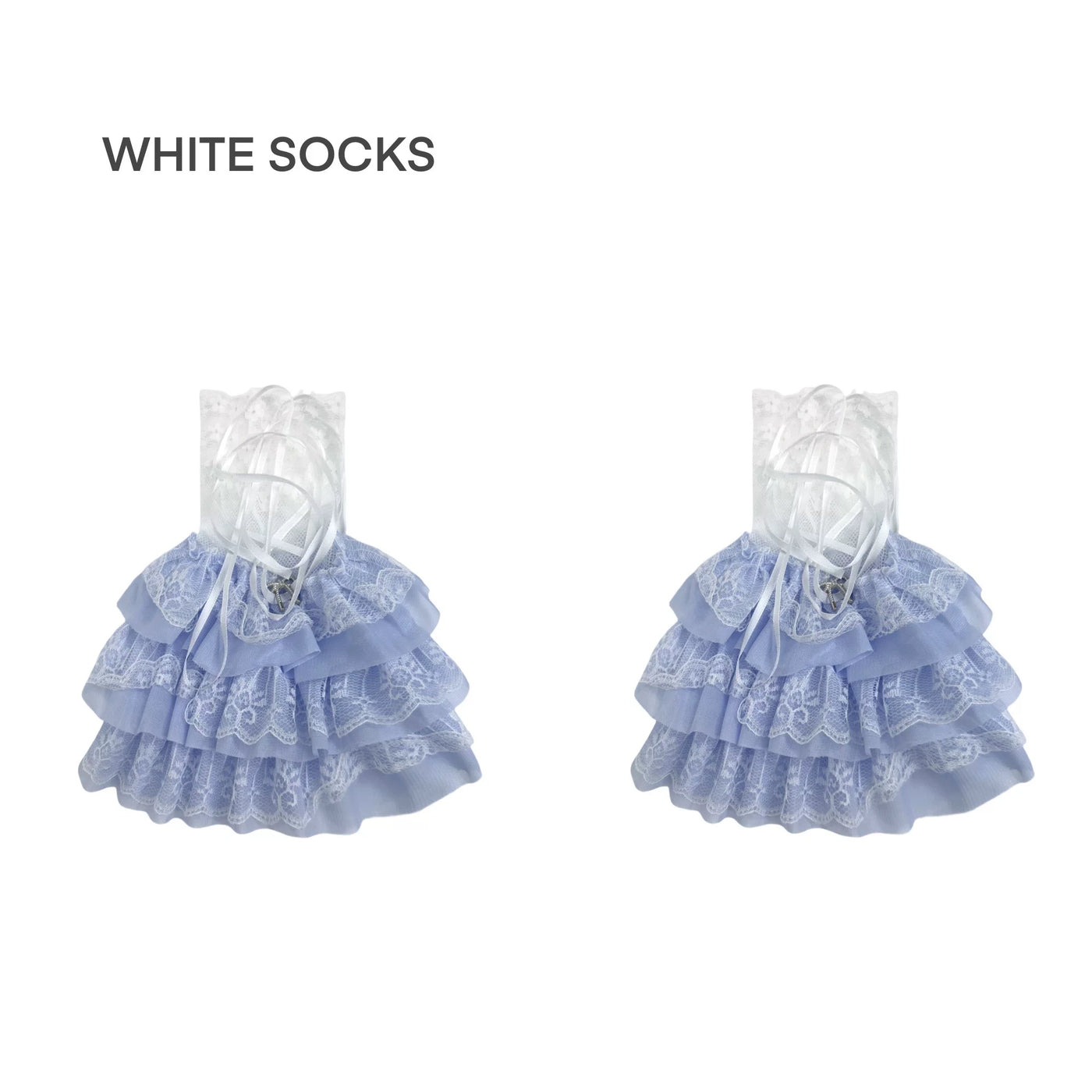 White Socks - Lace Ribbon - Layered Lace Leg Warmers with Ribbon Ties