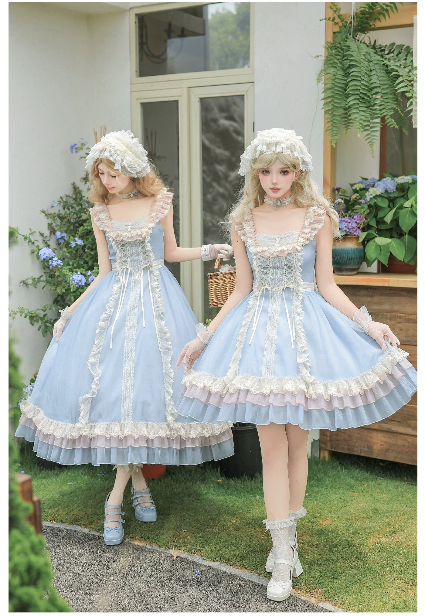 With PUJI - Island Diary - Classic Lolita Flutter Sleeve JSK Dress, Ruffled Lace