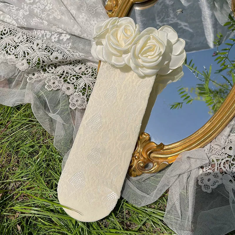 Sock Noble - Camellia Lace - Slouchy Mid-Calf Socks with Flower Cuffs