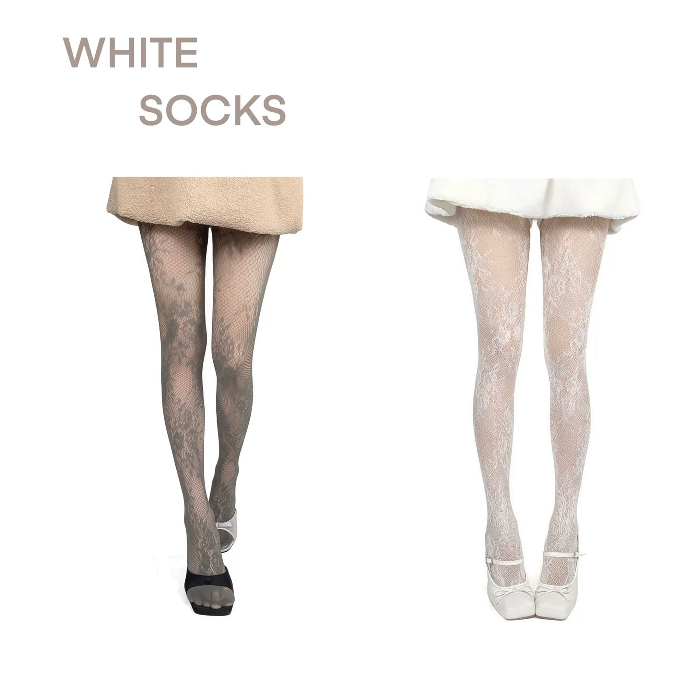 White Socks - Floral Texture - Lace-mesh tights with an openwork floral pattern