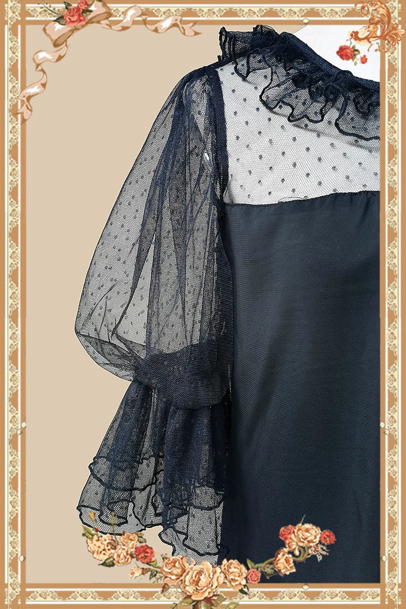Infanta - Deep Sea Pearl - Chiffon Blouse with Mesh Sleeves