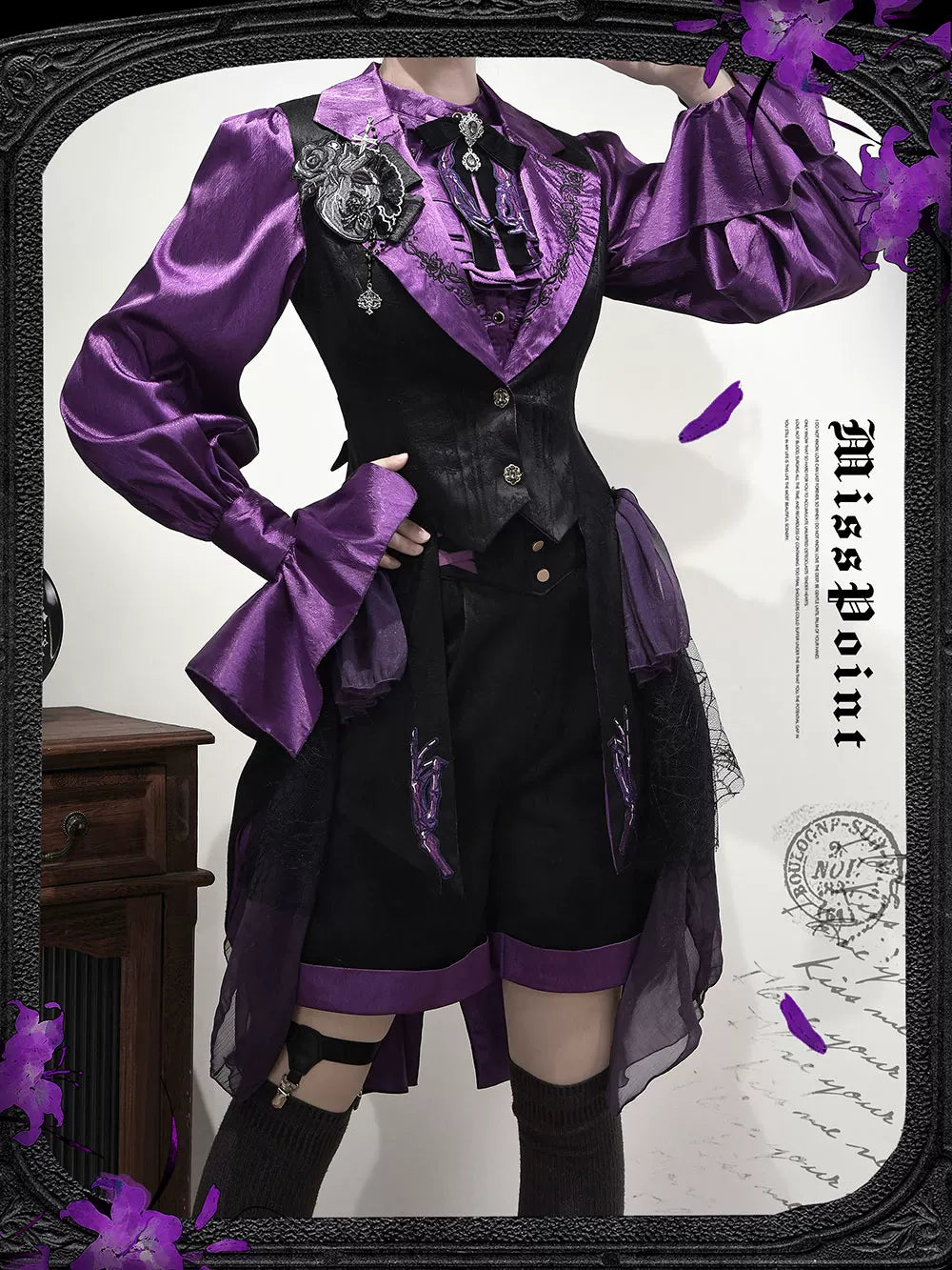 Miss Point - Moonnight Return - Gothic Lolita Long Vest, Embroidered Collar
