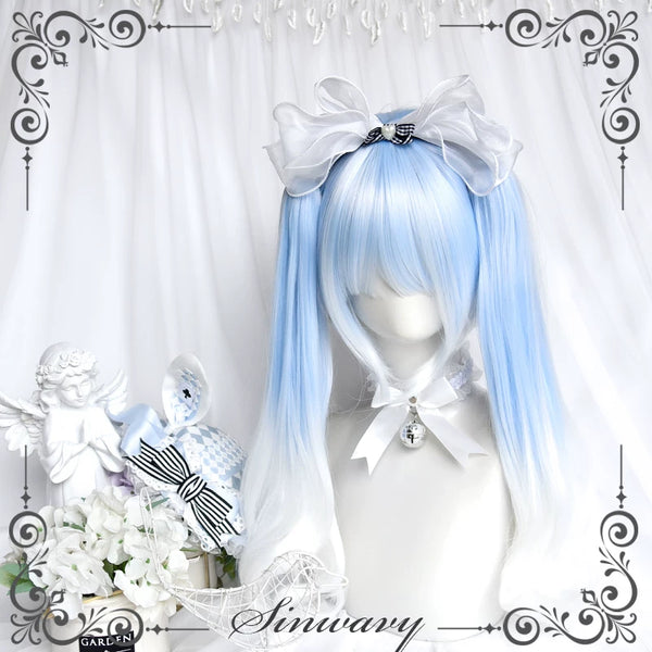 Water blue and white Lolita wig with ponytail - view 1