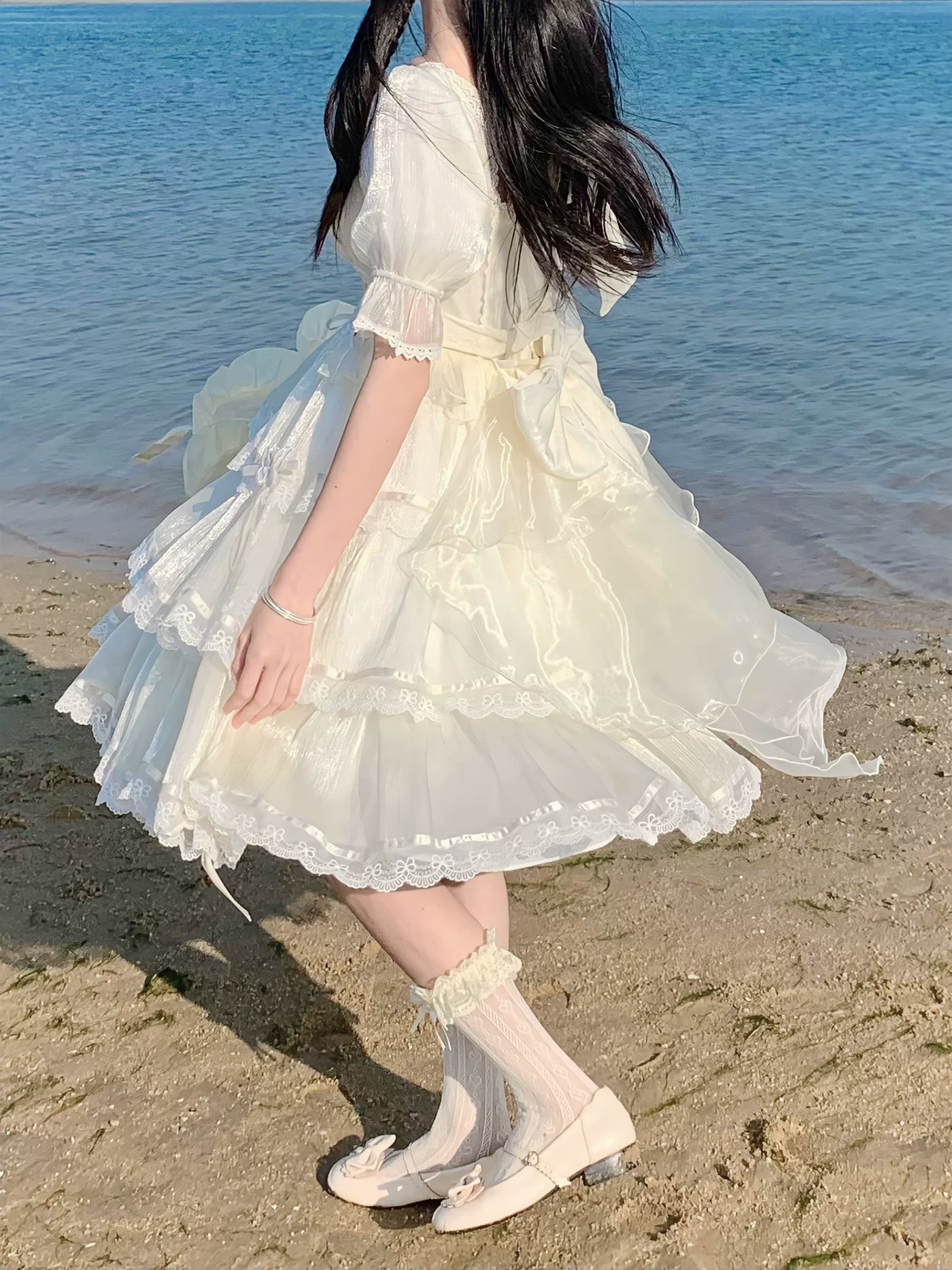 Creamy - Bridal Lace - Natural-Tone OP Dress with Tiered Lace Skirt