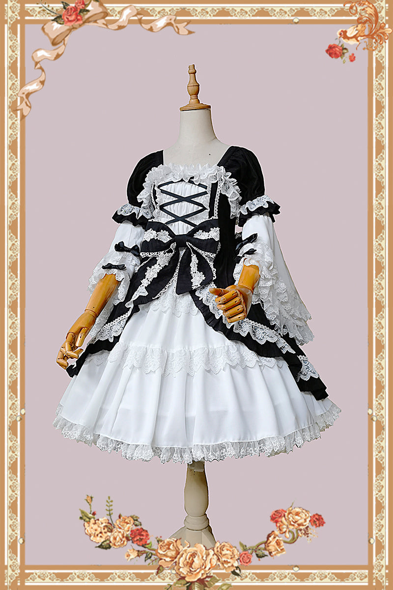 Infanta - Doll-like Old-School Lolita OP Dress - Patchwork Sleeve OP Dress