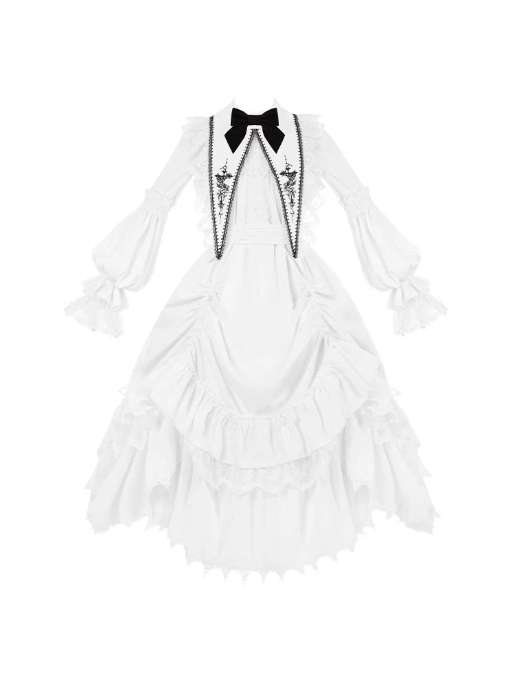 With PUJI - Dawn Bell & Dusk Song - Gothic Lolita Velvet OP Dress, Back Zipper detail view 5