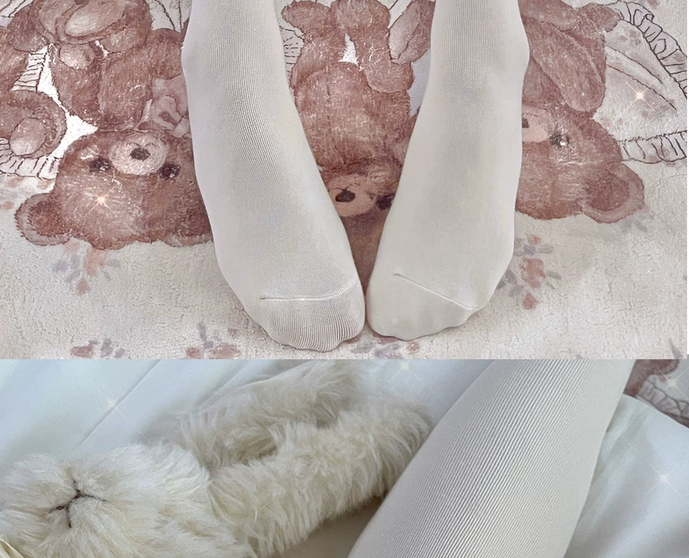 Natural-colour Lolita socks with lace cuffs and ribbon ties.