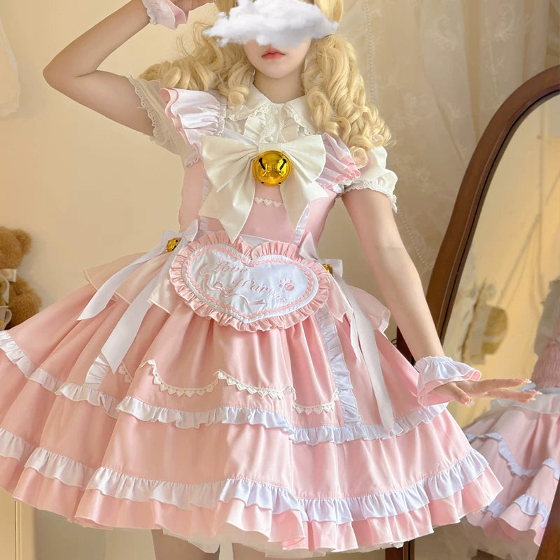 Lady Han Sweet Chef Maid JSK dress by Lolita Fetch, featuring a cute pastel design with ruffled details and apron accents.