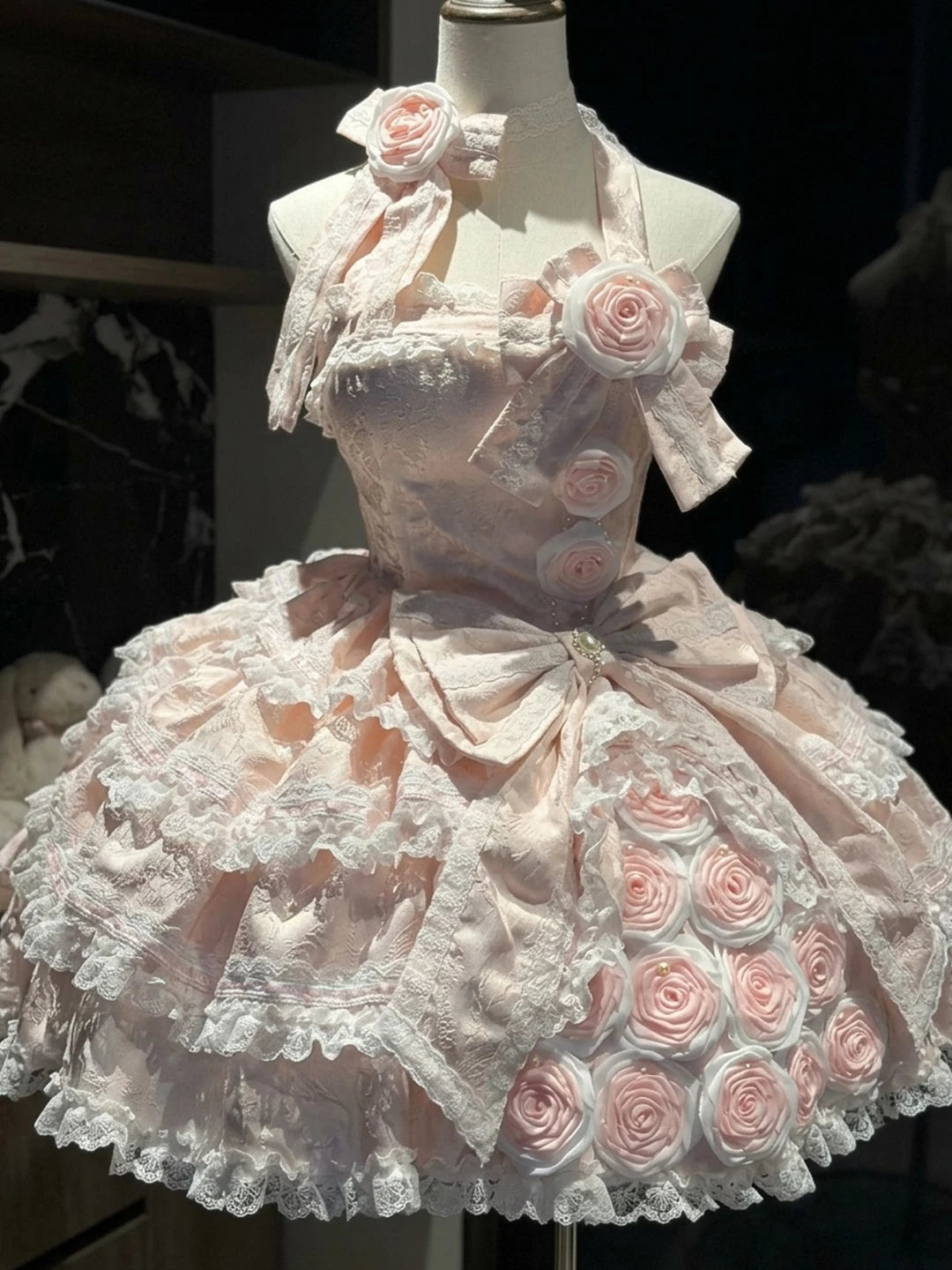 Creamy - Pink Rose - Dress with Rose Appliqués
