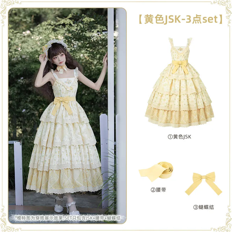With PUJI - Letter and Poetry Sunflower Matters - Country Lolita JSK Embroidered Printed Lolita Dress detail view 12