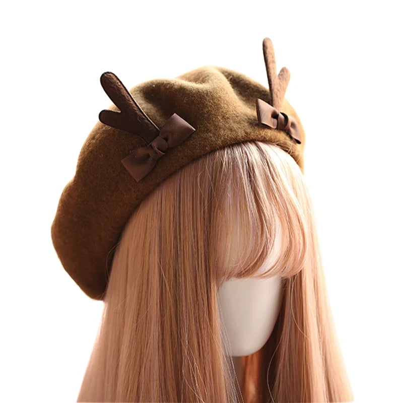 Xiaogui - Kawaii Lolita Deer Horn Beret - Christmas Multicolors Headwear
