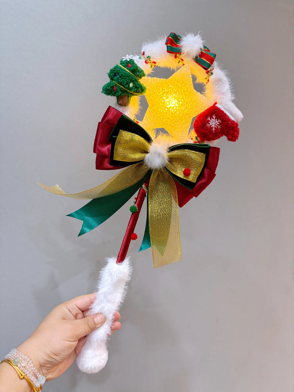 Snowy Christmas Night Star wand shown in full with illuminated star