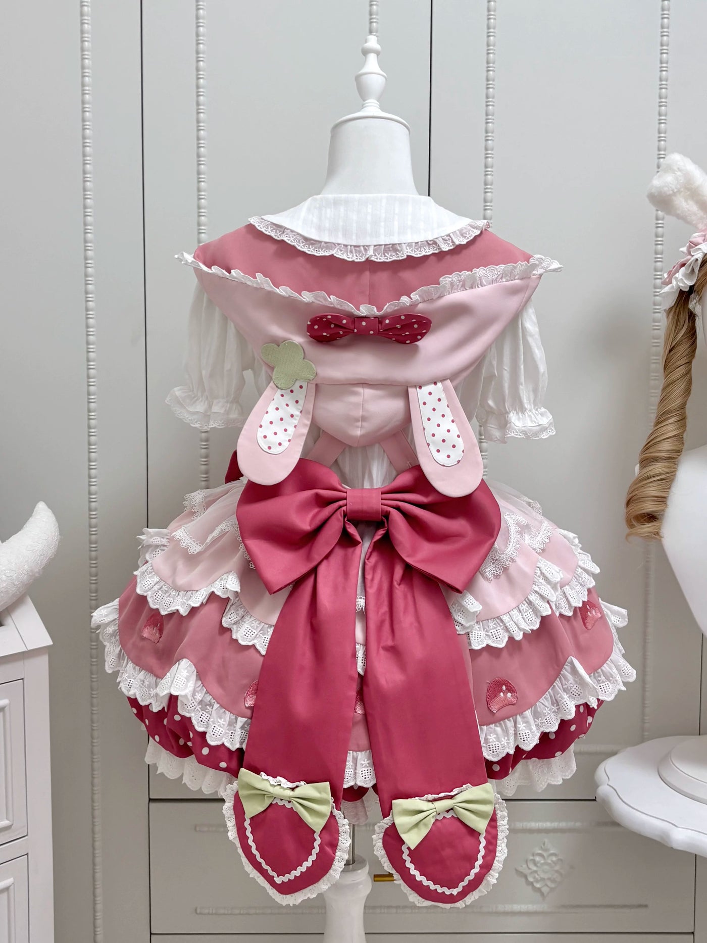 Jelly Girl - Strawberry Bunny & Strawberry Cat - JSK dress with layered ruffles and character motifs