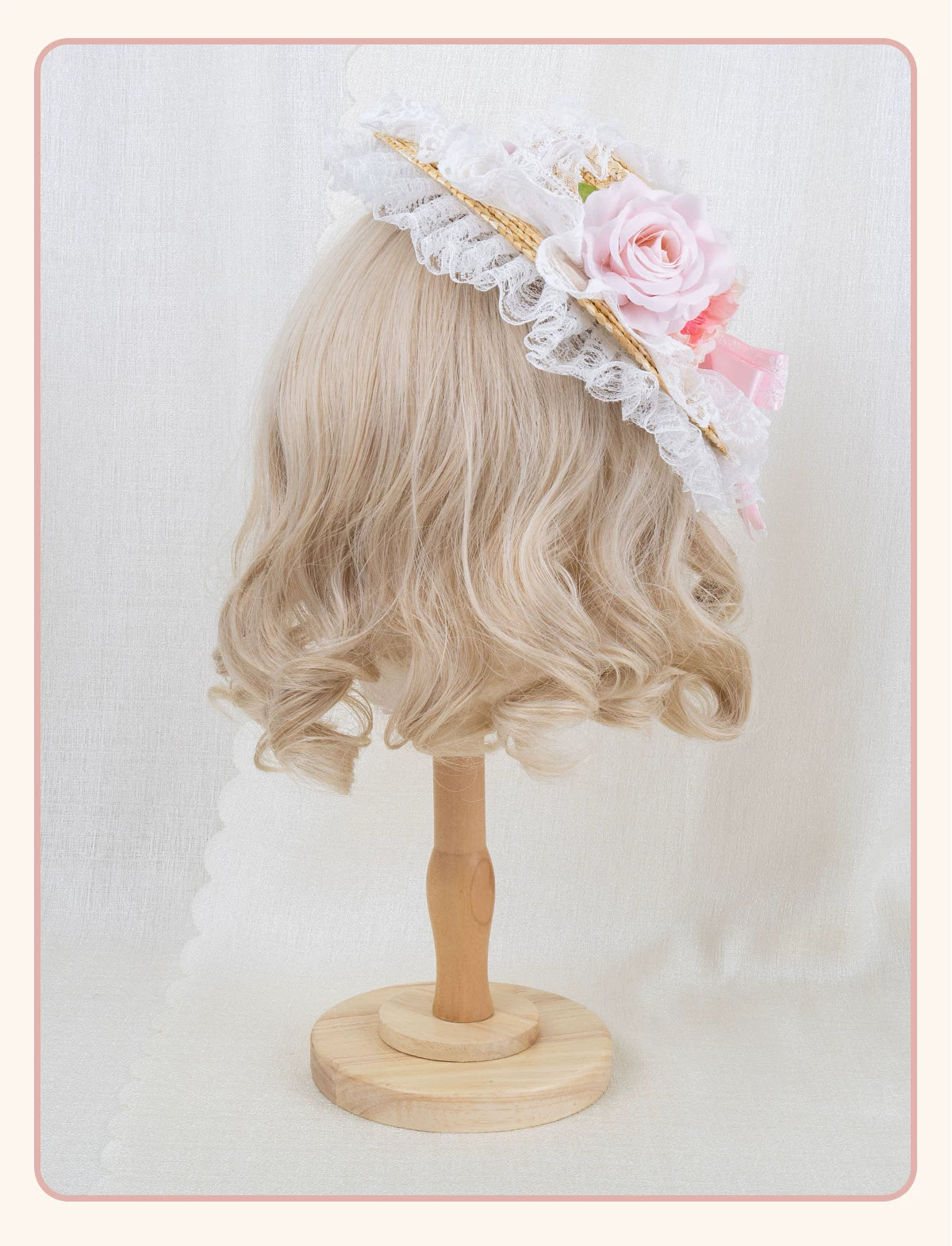 Stardust Rose - Forest Lace Bow - Straw Flat Hat with Lace Bow Hair Clip