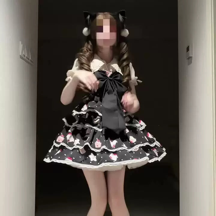 Sweetheart Dream Machine - Layered Sweet Dream - Lolita OP Dress with Tiered Ruffles and Bow Detail