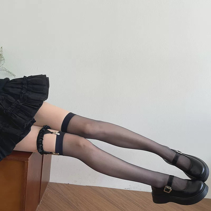 Sock Noble - Gothic Garter - Thigh-High Stockings with Ruffled Clip Ring