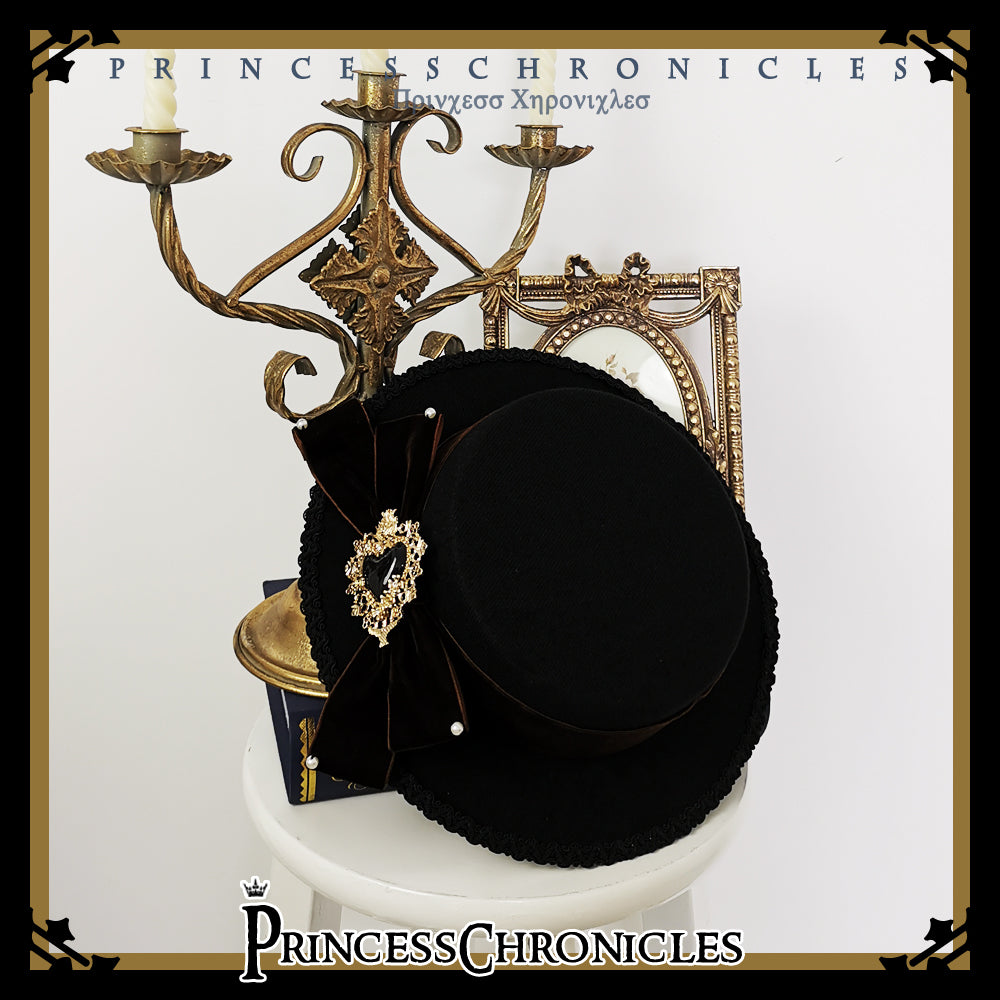 Elegant Lolita Bow Flat Bonnet Handmade brown