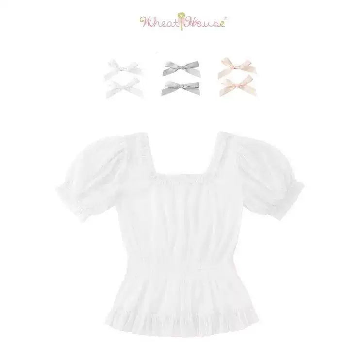 Square neckline white short sleeve sweet lolita blouse
