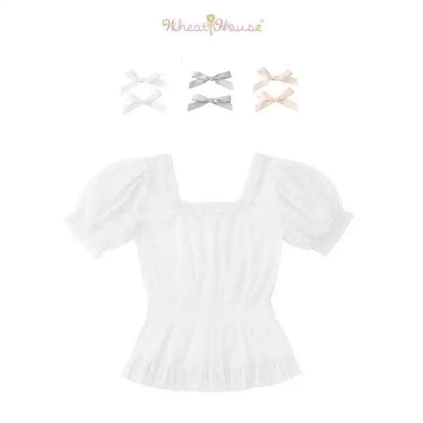 Square neckline white short sleeve sweet lolita blouse