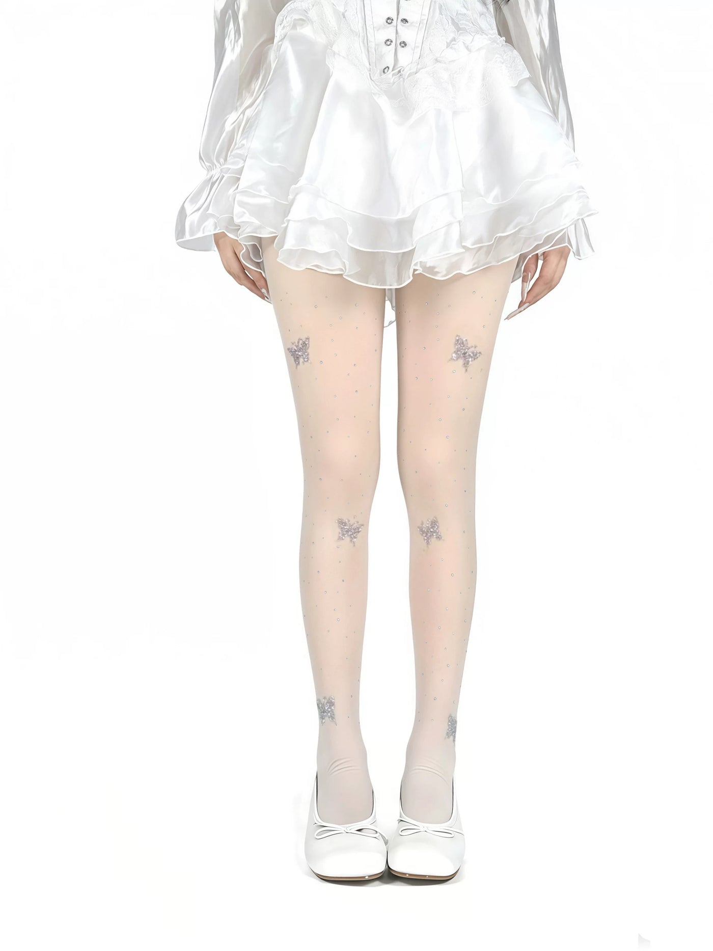 White Socks - Ballet Sparkle - Rhinestone Bow Tights