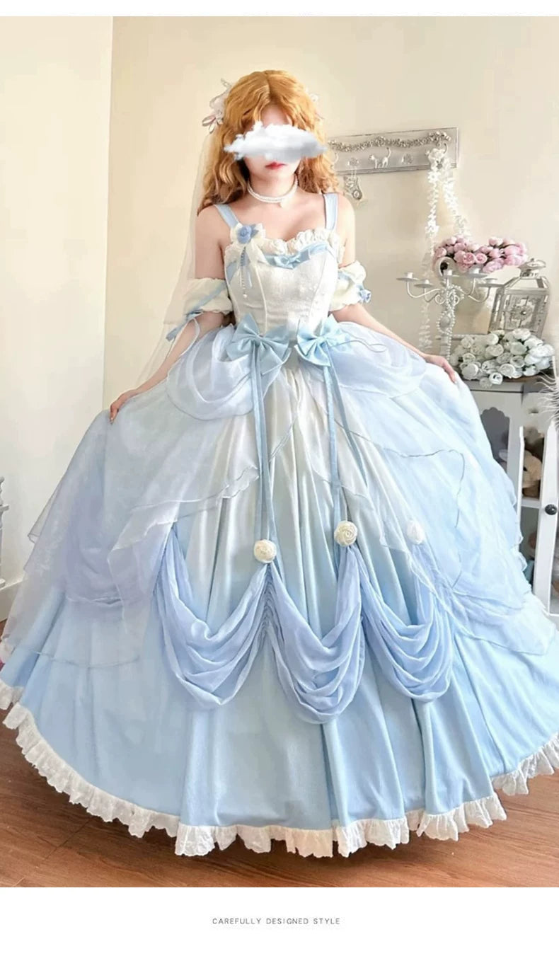 Emoji Dream - True Love's Kiss - Gradient blue sweet lolita one-piece