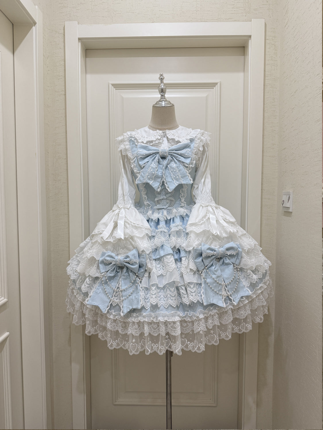 Cross Heart Knot - Sweet Lolita JSK Suit Tiered Ruffles Dress, Lace Blouse (L M S) 42611:747100