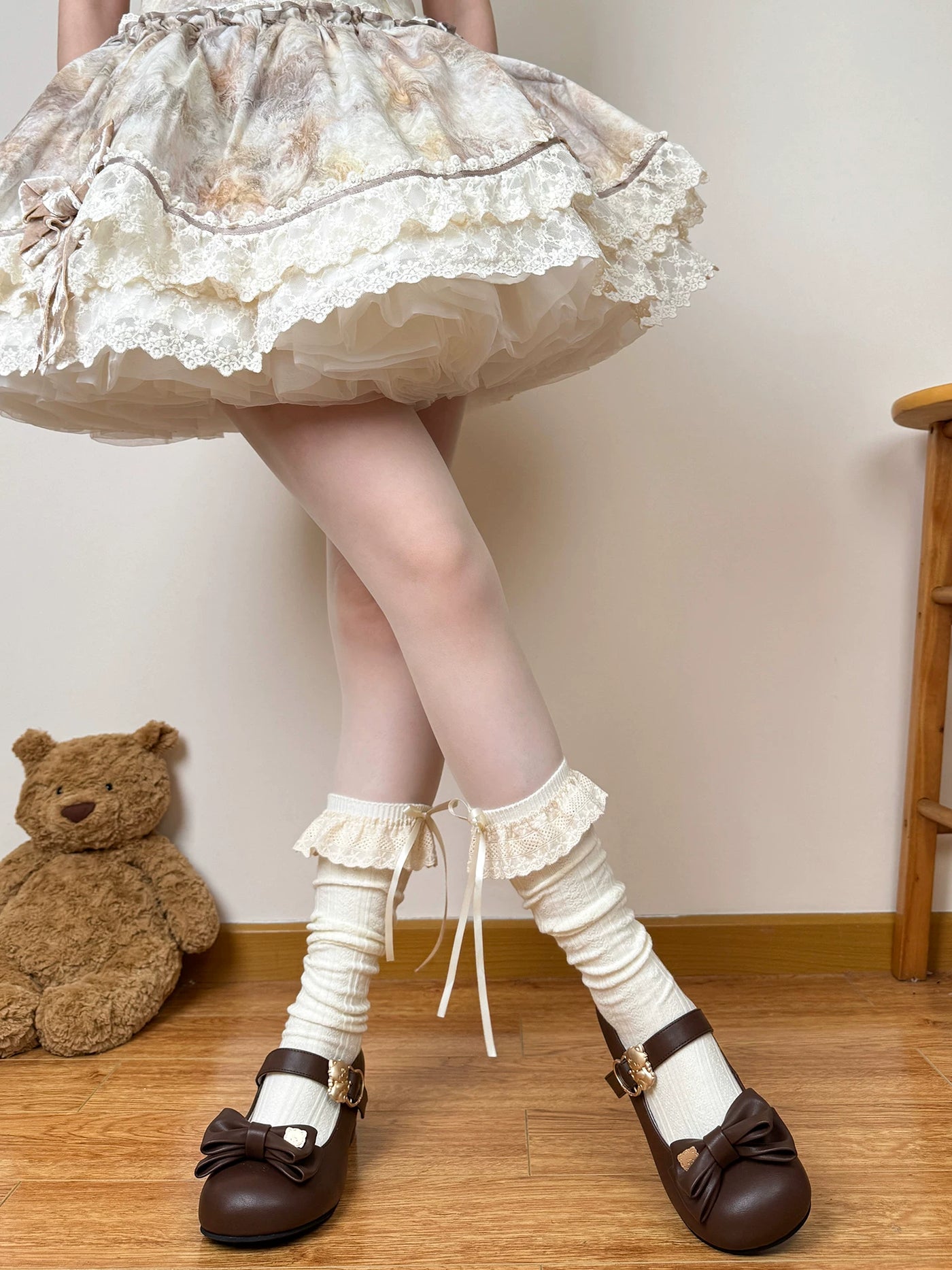 Chubby Bear Tales - Antique Doll - Calf Socks with Stacked Lace Ruffles