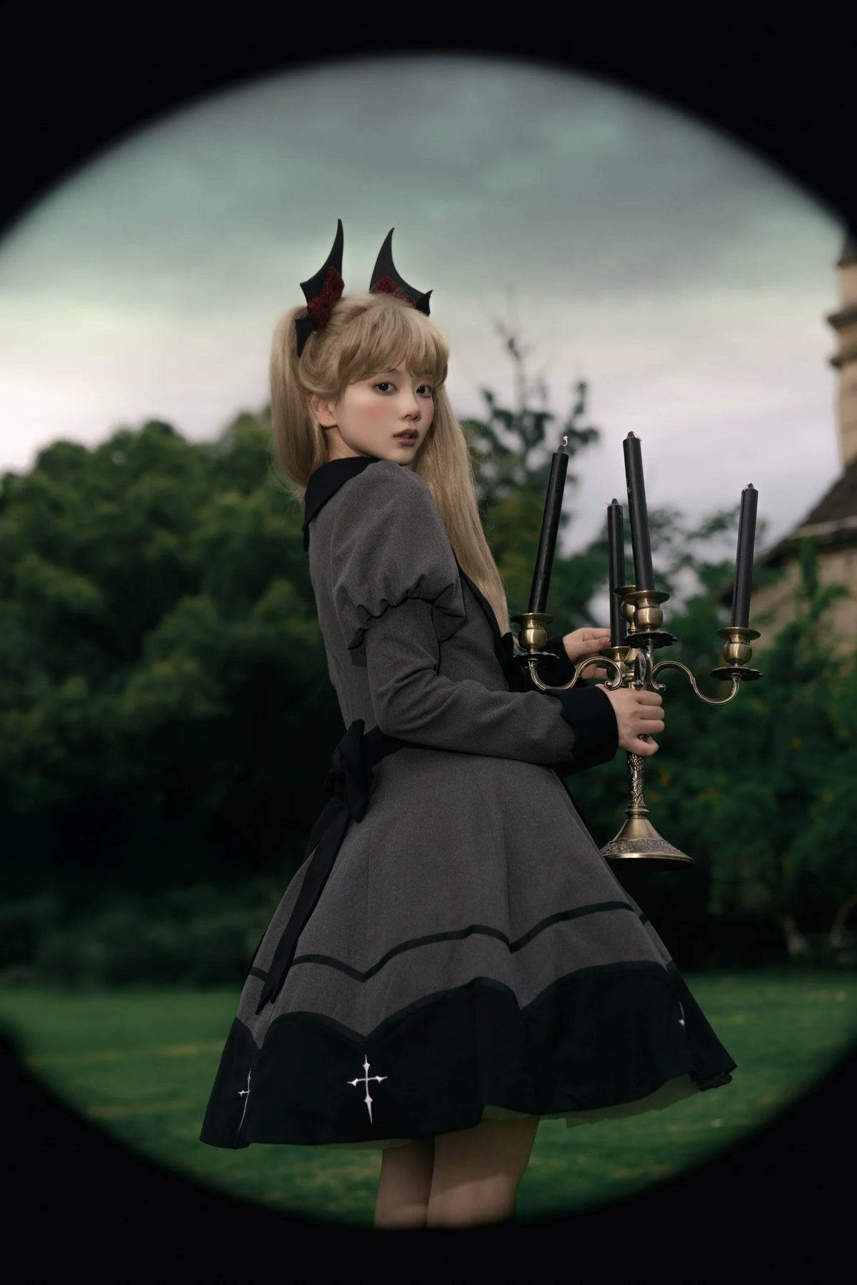 Polaris Lolita - Vampire Princess - Gothic Lolita OP dress with bat designs and Juliet sleeves - product detail 8