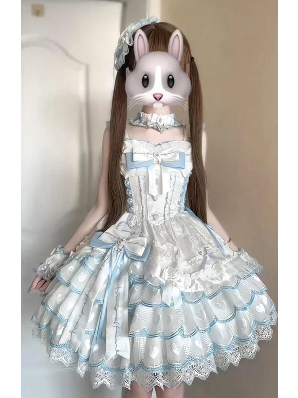 Creamy - Ballet Blue - Blue-and-White Jumper Skirt with a Short Train