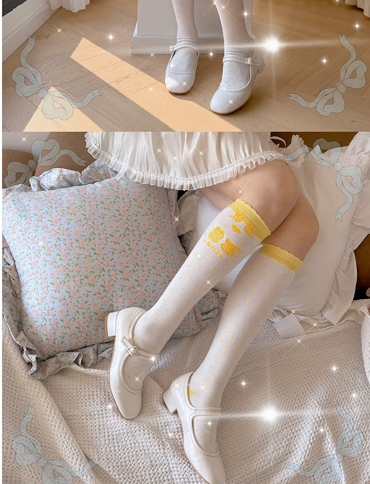 roji roji - Rabbit Bear Gummy - Cotton Mid-Calf Socks with Dotted Motifs