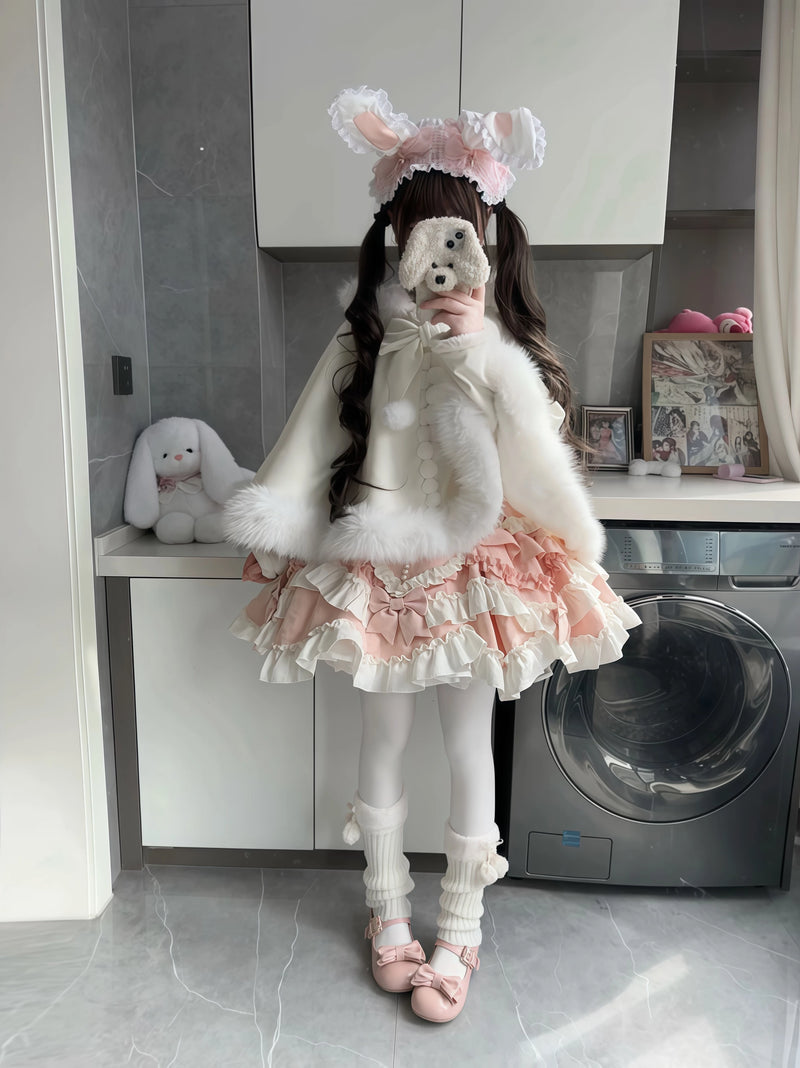 Marshmallow Two-Tone Bow Fleece-Lined Lolita Cape — additional product view