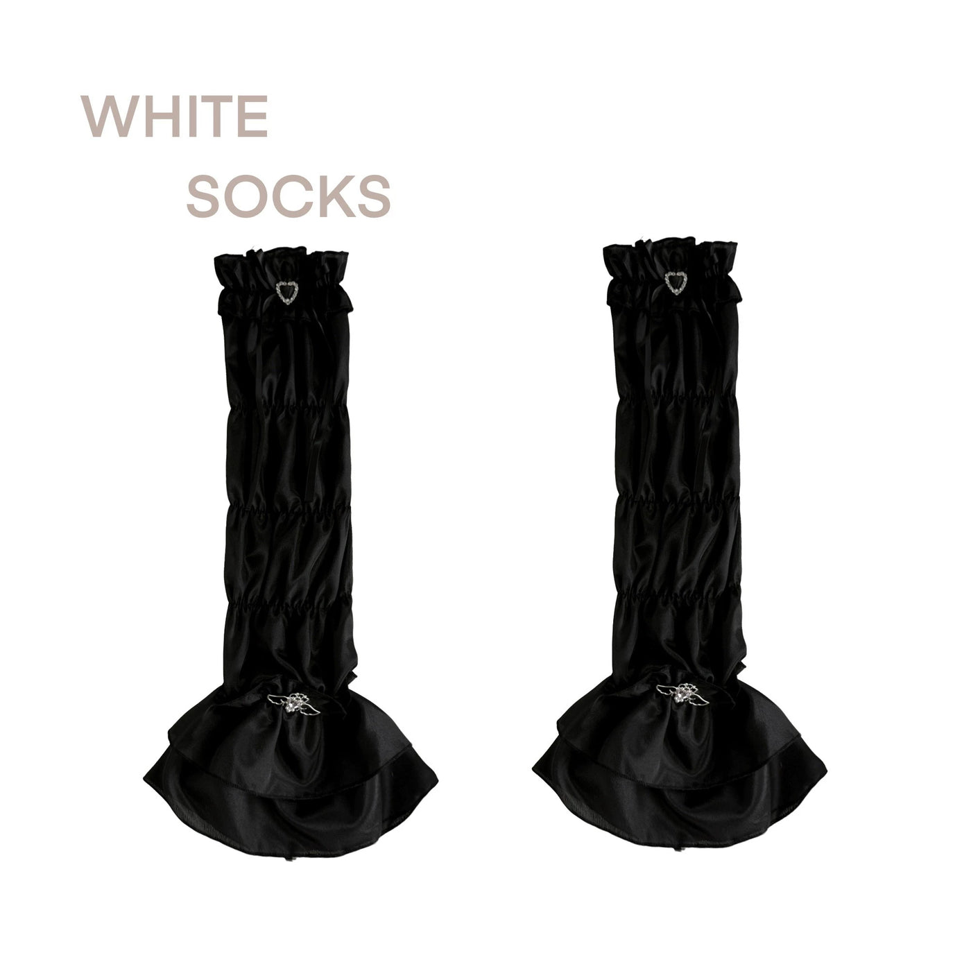 White Socks - Ballet Ruffle - Layered Ruffle Calf Sock Covers with Ribbon Ties