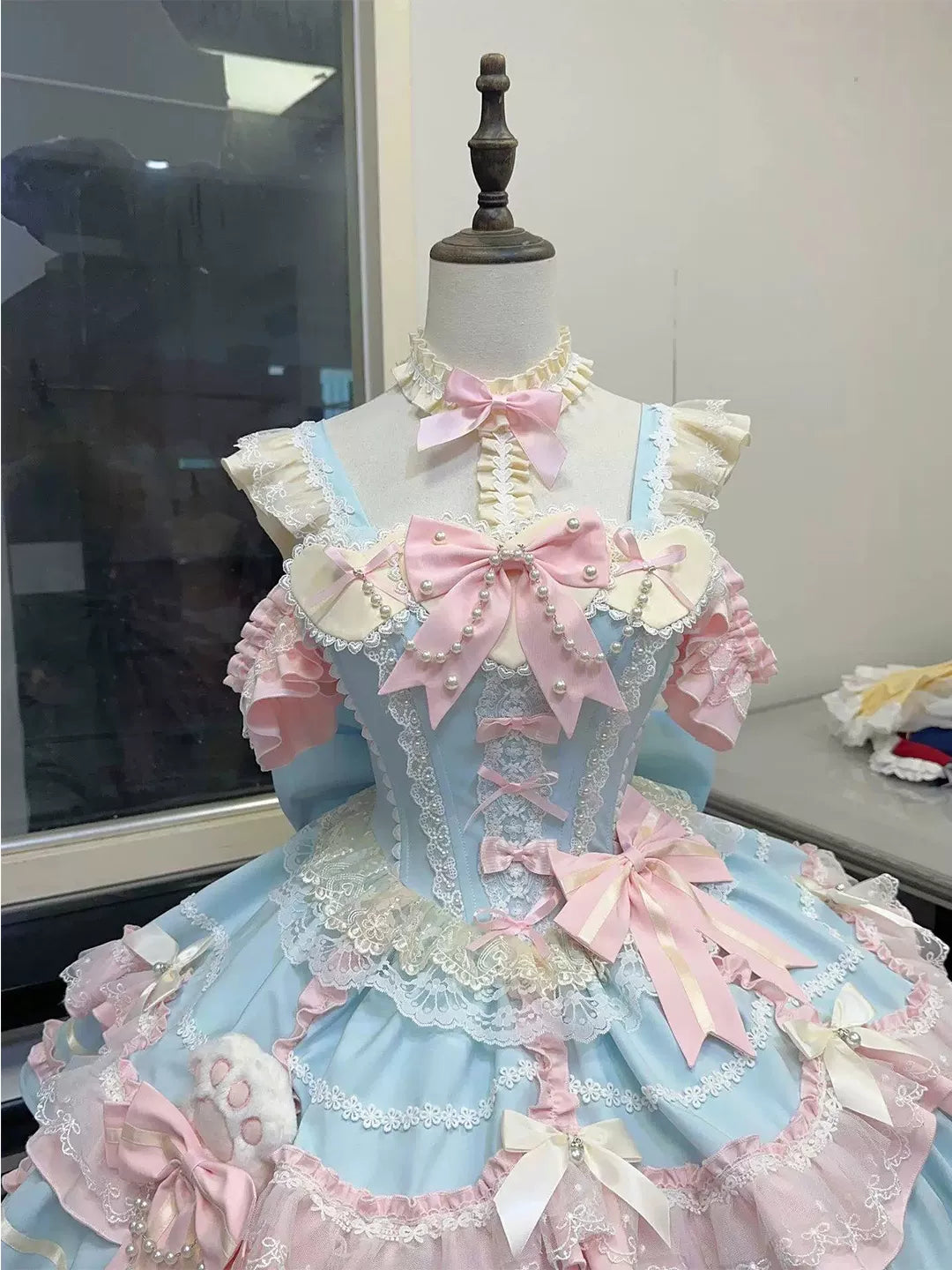 Creamy - Candy Ballet - Blue-and-Pink JSK Set with Train and Bow