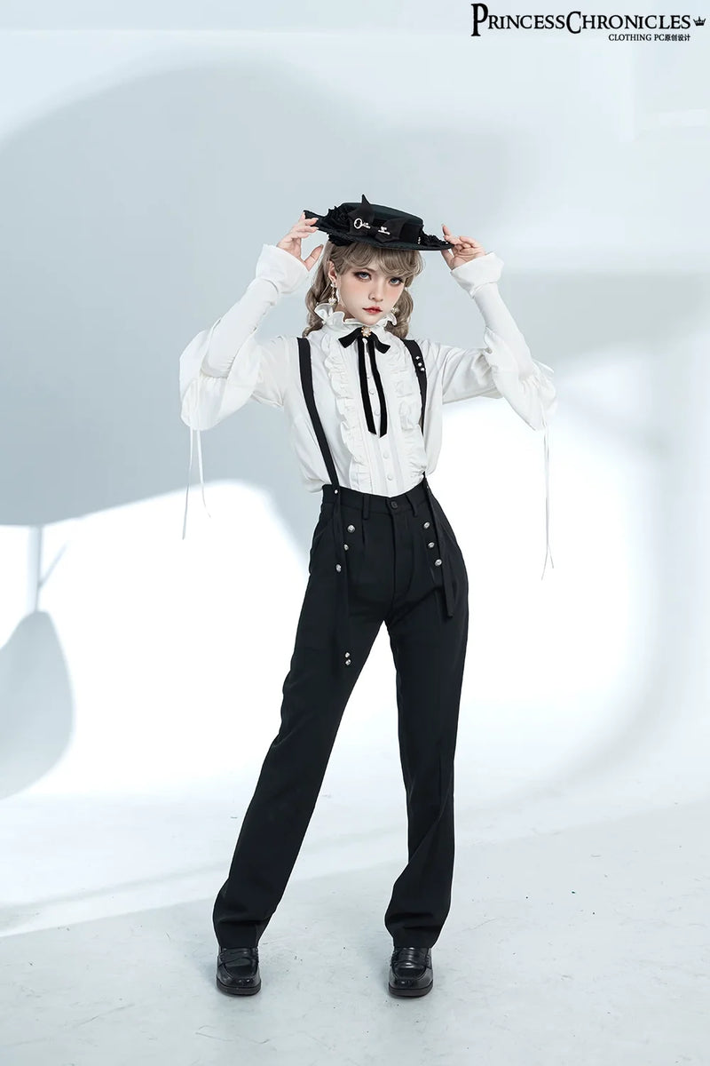 Xuan Yin - Vintage Ouji Lolita White Shirt & Black Pants S Pants Only