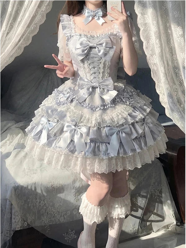 Creamy - Blue Ballet Cake - Lolita dress with layered lace ruffles
