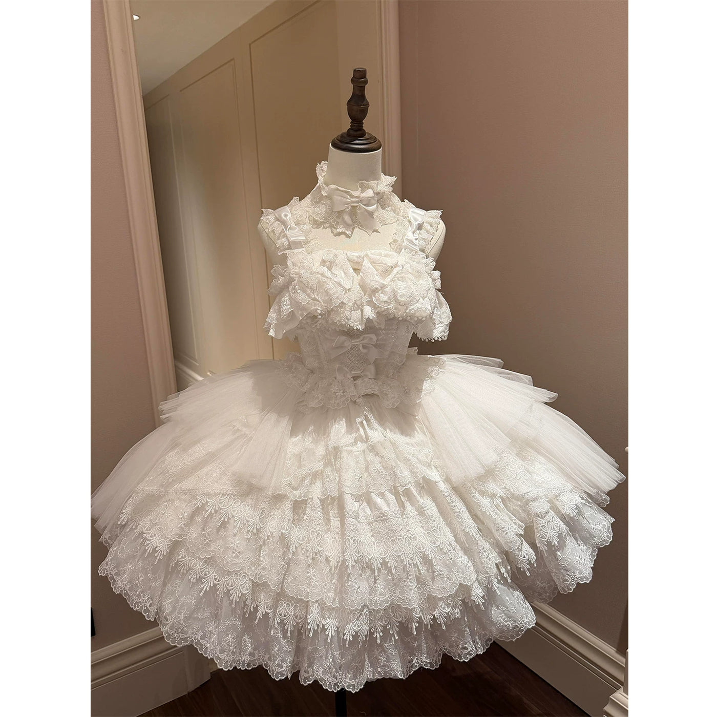 Creamy - White Prayer Ballet - White JSK Dress Set with Lace Ruffles