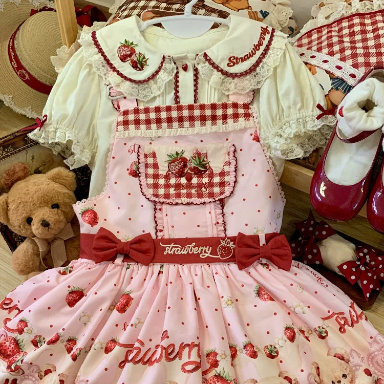 Velvet Strawberry - Sweet Printed Pinafore JSK Dress Set - detail view 10