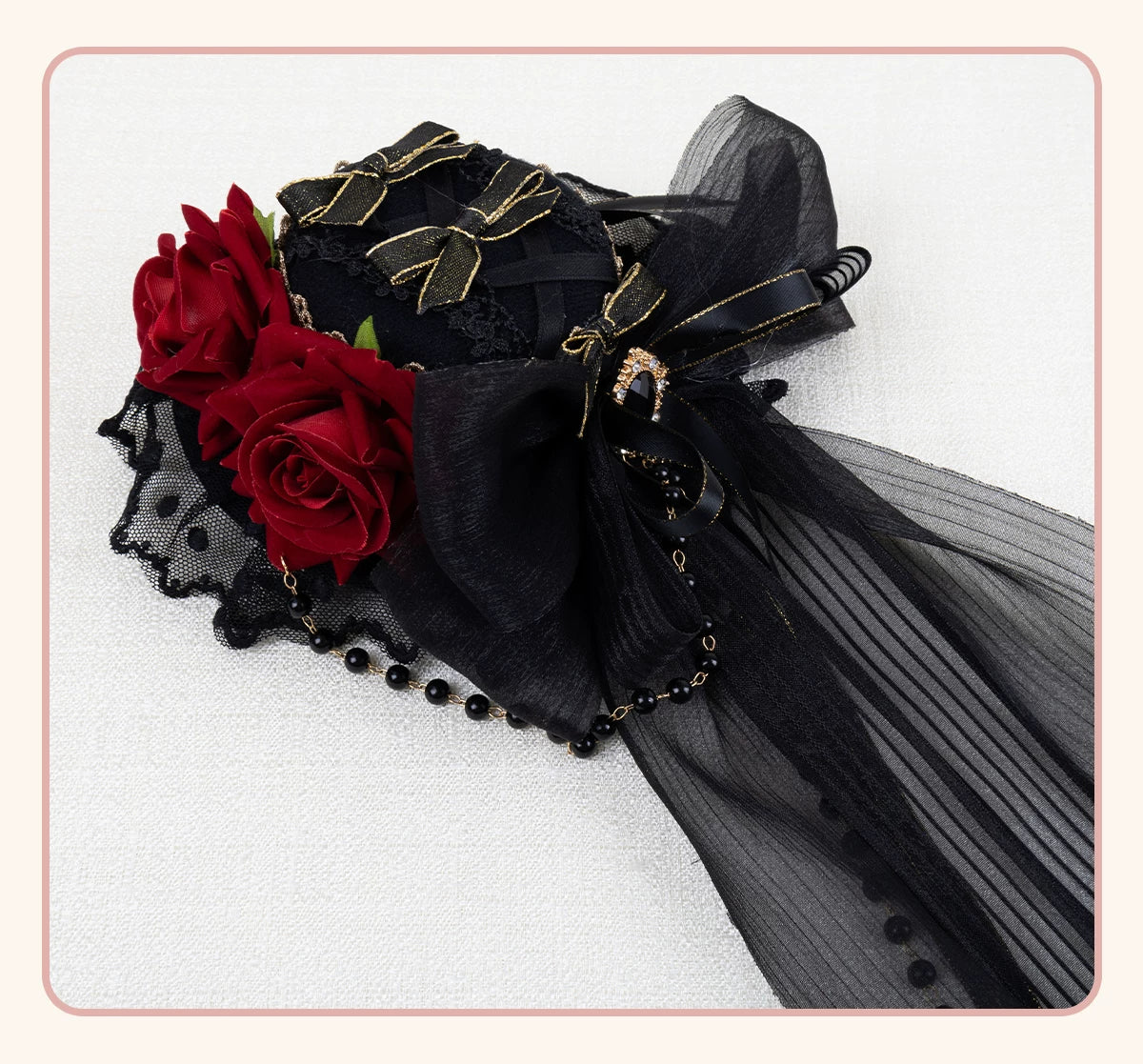 Stardust Rose - Dark Gothic - Black-and-Gold Mini Hat Hair Accessory with Layered Bows