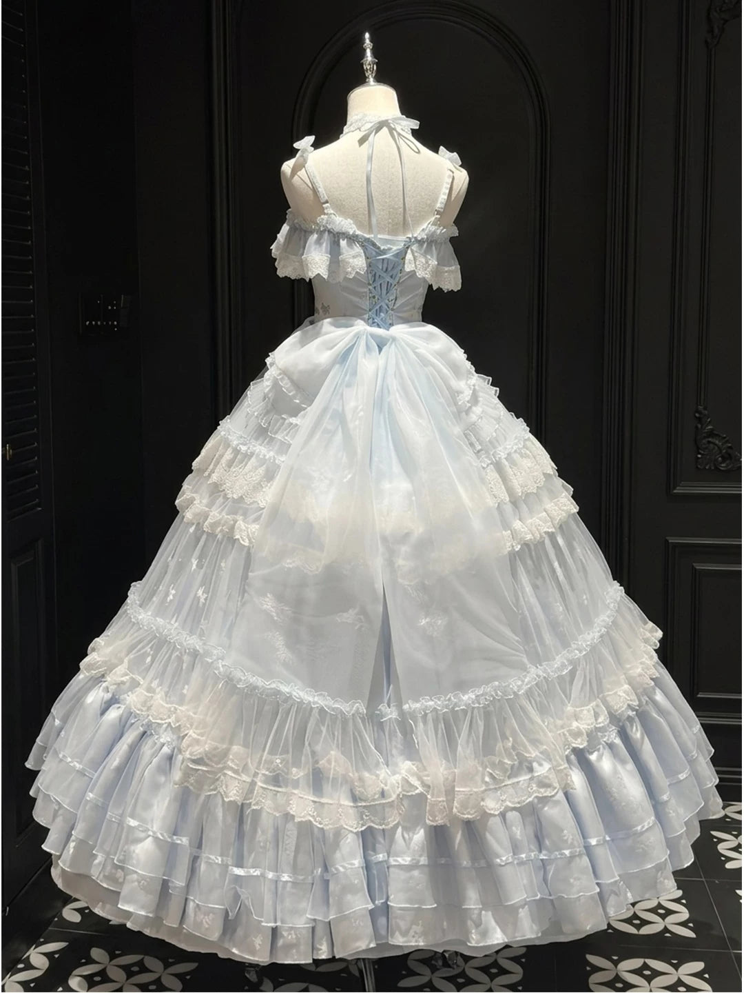 Creamy - Blue Princess - Blue Long Dress with Tiered Lace Ruffles
