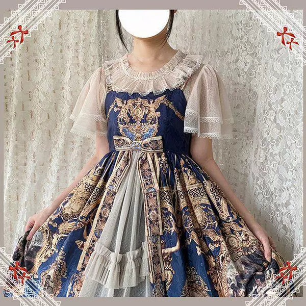 White double-layer flutter sleeve sheer lolita undershirt with lace trim