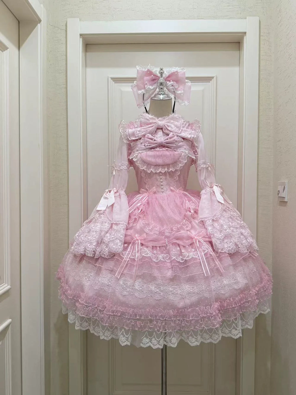 Sugar Girl - Sugar Knot - Sweet Lolita Chiffon JSK, Tiered Skirt, Doll-Like